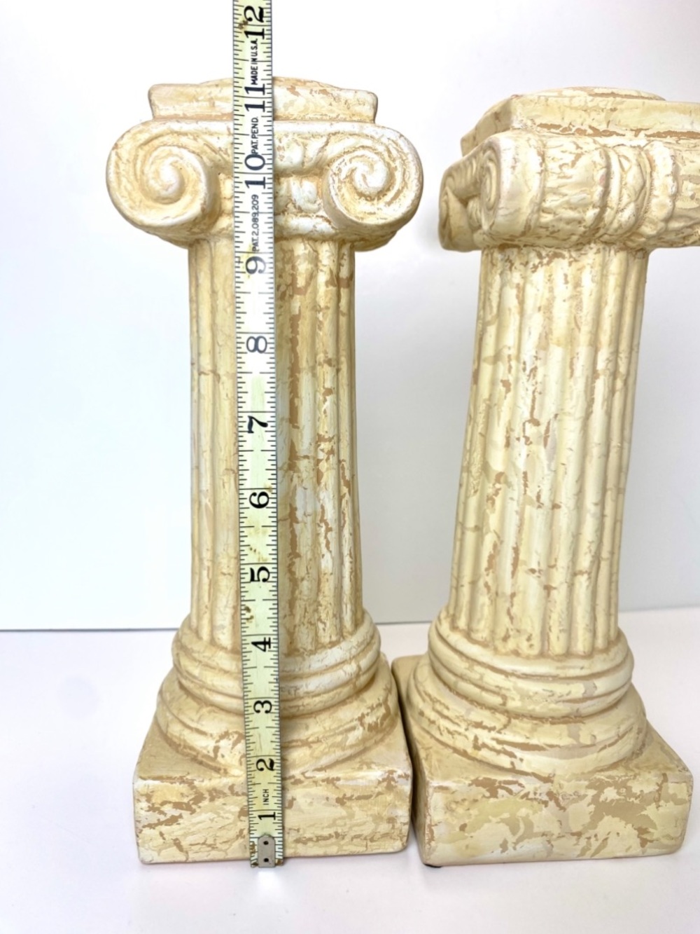 Set of 2 Vintage Greek Column Candlesticks in Aged Neutral Finish - Picture 7 of 10